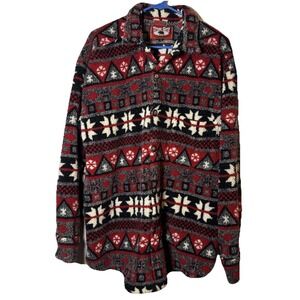 True Grit Fleece Jacket Mens Medium Southwestern Aztec Sherpa Button Front USA